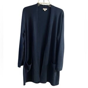 J Jill navy blue sweater cardigan open front long line Large